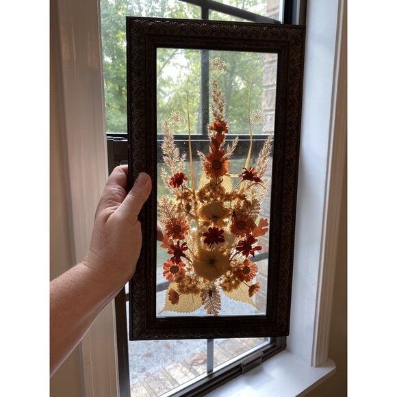 BOHO Pressed Flowers Framed by Artist Babs Schnabl Window to the Garden Signed - Picture 1 of 7